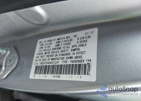 2012 Honda Accord 2.4 Ex-L from USA, damaged, VIN 1HGCP2F88CA221234